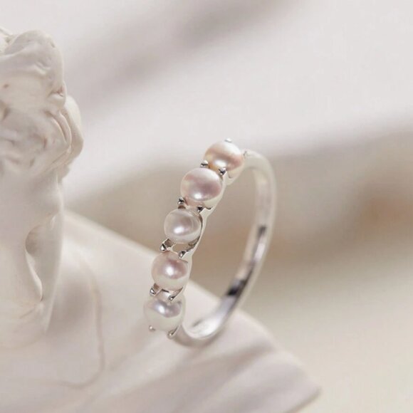 925 Sterling Silver Elegant Natural Pearl Ring New - Picture 1 of 4